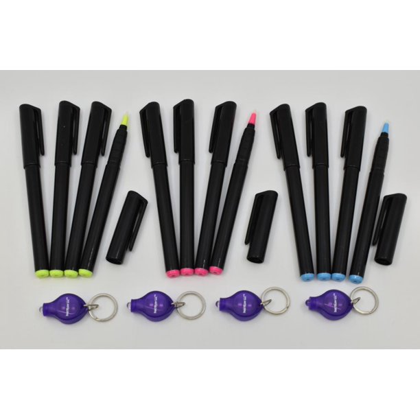 DirectGlow 12 Invisible Ink Markers & 4 UV LED Lights UltraViolet
