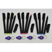 DirectGlow 12 Invisible Ink Markers & 4 UV LED Lights UltraViolet Blacklight Pens Blue Red Yellow Assorted