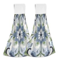 Yayeee Kitchen Hanging Hand Towels Set of 2 with Loop Bathroom Absorbent Tie Towel, Green Floral