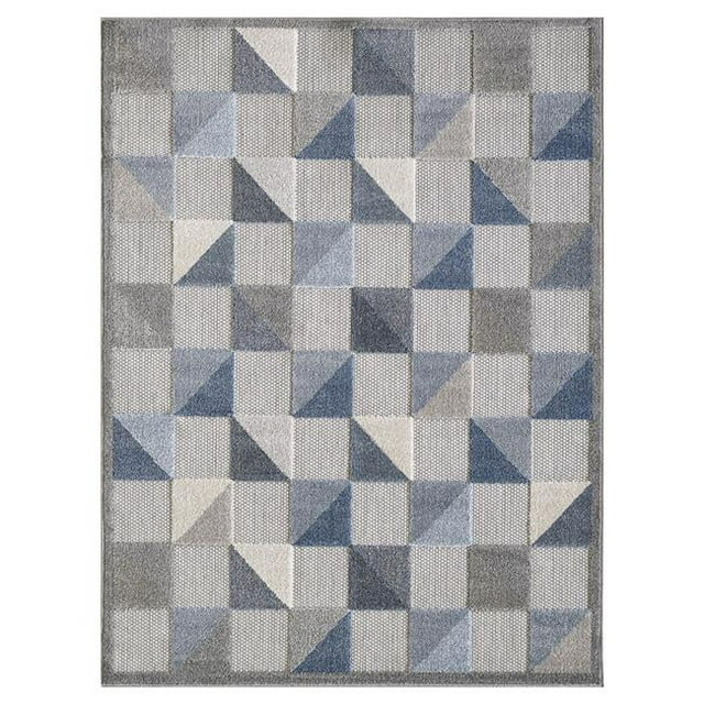 HomeRoots 473679 Tapis d'Intérieur Ou d'Extérieur 5 x 7 Pieds Triangle&44; Bleu