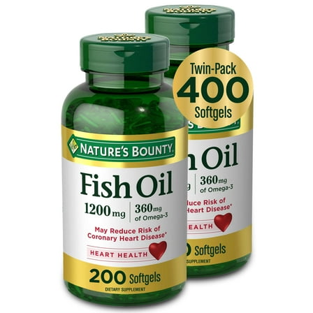 Nature's Bounty Fish Oil Softgels, 1200 Mg, 200 Ct , 2 Pack
