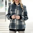thumbnail image 5 of UVEASISHA Oversized Plaid Jackets for Women Boyfriend Zip Up Bomber Jacket Fall Trendy Long Sleeve Collarless Shackets Outerwear with Pockets Birthday Gifts Navy M, 5 of 6