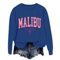 thumbnail image 6 of Women Sweatshirt Malibu Letter Print Fall Crewneck Sweatshirt Relaxed Fit Basic Top Essential Casual Outfit Hoodie Women Blue S, 6 of 6