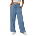 thumbnail image 7 of Hilenly Womens Cotton Palazzo Pants Drawstring Elastic Waist Casual Wide Leg Trousers Summer Beach Lounge Pants with Pockets, 7 of 7