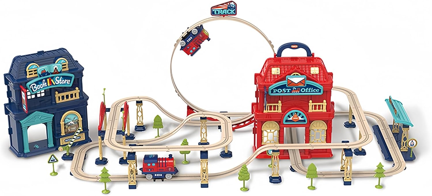 𝐏𝐑𝐄𝐌𝐈𝐔𝐌 Train Track Set for Toddlers & Kids – 142 PCS Train Tracks w/Reversible Curves, Bridges, Ramps – STEM Learning Toy for 3-7 Year Old Boys & Girls – Great Birthday Idea