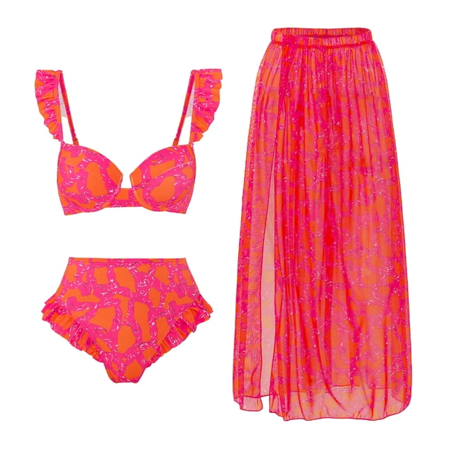 Traje de baño de una pieza con estampado digital de libélula, malla, falda grande, bikini de dos piezas para mujer