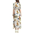 thumbnail image 3 of hirigin Flower Print V-Neck Short/ Half Sleeve Bohemian Dress One-Piece, 3 of 9