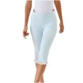 thumbnail image 2 of Karymi Running Shorts for Women Gingham Check Capri Pants, High Waisted Lace Ruffle Hem Skinny Pants, Stretchy Slim Fit Plaid Cropped Pants for Y2K Style Athletic Shorts for Women, 2 of 9