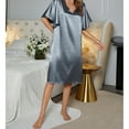 thumbnail image 5 of Women Nightshirt Short Sleeve Sleepwear V Neck Nightgown Pure Colour Pajama Dress Blue L, 5 of 8