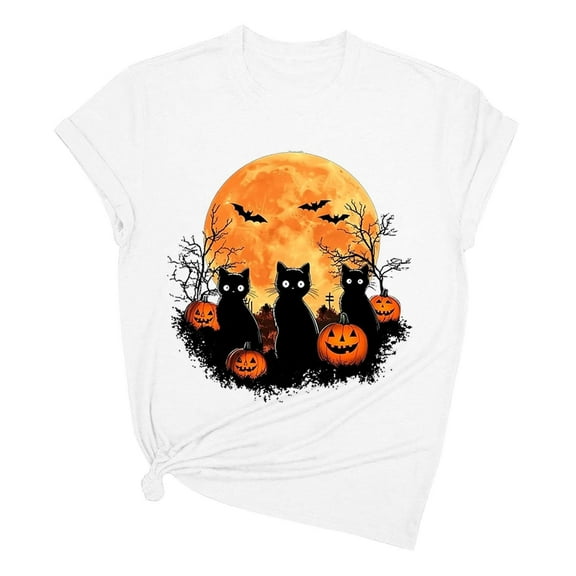 Tnhcen Women's Halloween Spooky Funny Cotton Crewneck T-Shirt - Basic Short Sleeve Tops Plus Size S-2XL Scary Cute Halloween Basics