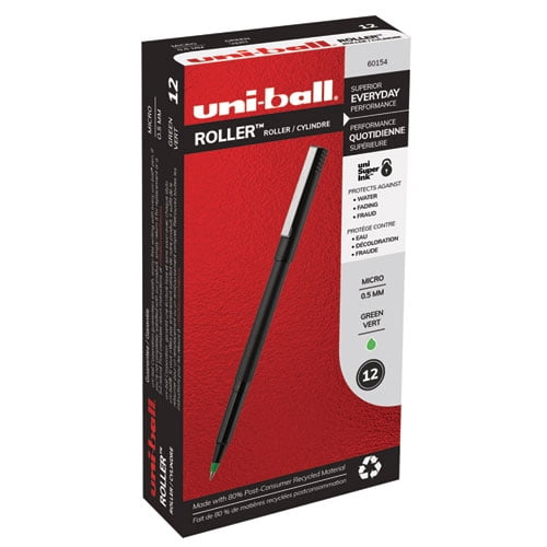 Roller Ball Pen, Stick, Micro 0.5 Mm, Green Ink, Black Matte Barrel, Dozen | Bundle of 2 Dozen