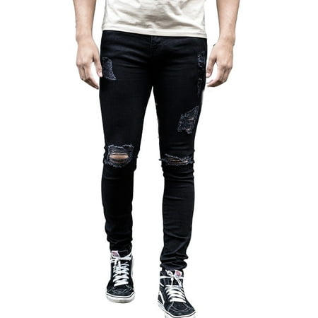 Men's Skinny Stretchy Distressed Jeans Ripped Slimming Pockets