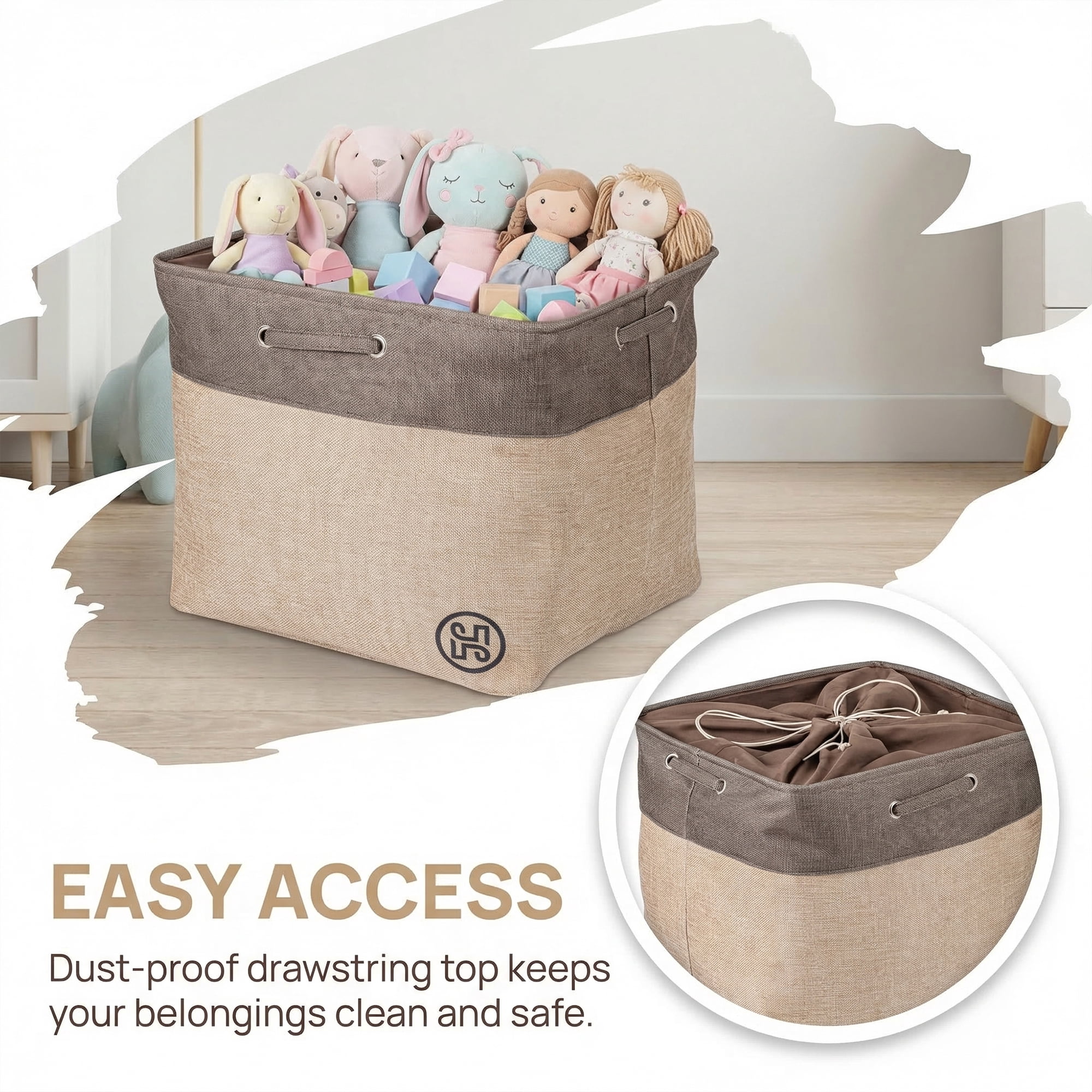 Unique Bargains Fabric Storage Bin with Handles Coffee 17.3*15.7*16.5in