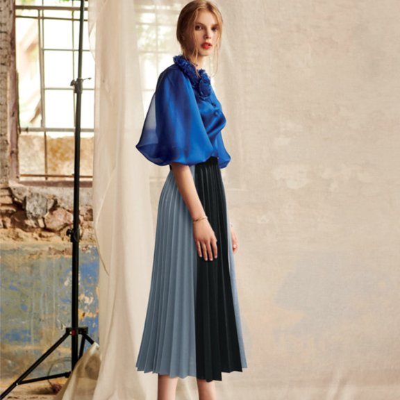 Vedolay Midi Skirt for Womens Floral Print High Waisted A Line Split Flowy Long Skirt,Blue One Size