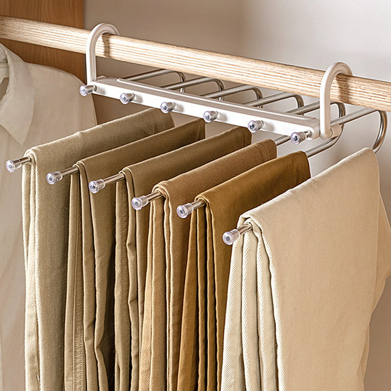 HouseKe 2-Piece Magic Pants Hangers, Space Saving Closet Hangers 5 Layers 2  Uses Multi Functional Pants Rack,Clothes Organizer Rack for Clothes