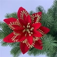 thumbnail image 3 of Pack of 6 Glitter Artificial Poinsettia Flowers Christmas Wreath Christmas Tree Flowers Ornaments 5.12" Diameter(Red), 3 of 12