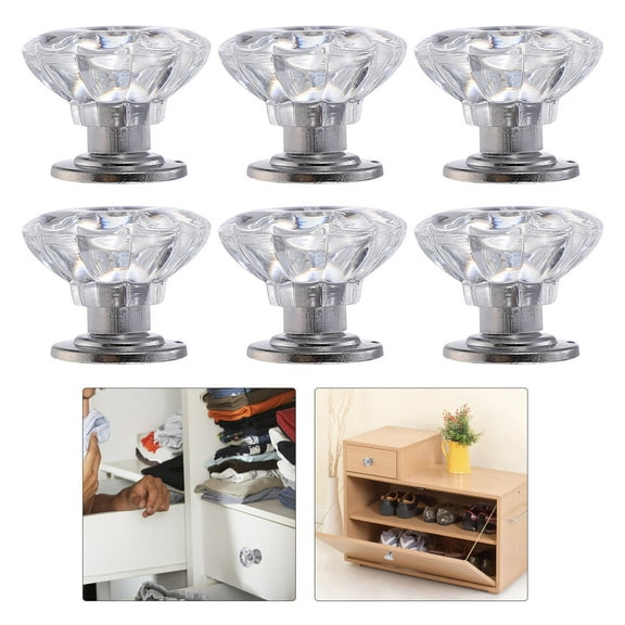 TABLZONE 6-Pack Small Clear Plastic Crystal Knobs for Home Storage Boxes, Drawer Handles, Cabinets, and Furniture