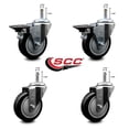 thumbnail image 2 of 4 Inch Black Poly Wheel Swivel 7/16 Inch Grip Ring Stem Caster Set 2 Brakes, 2 of 2