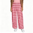 thumbnail image 4 of VEKDONE Womens Plaid Wide Leg Palazzo Pants Casual Baggy Barrel Pants Trendy Elastic High Waist Comfy Straight Trousers with Pockets Hot Pink S, 4 of 6