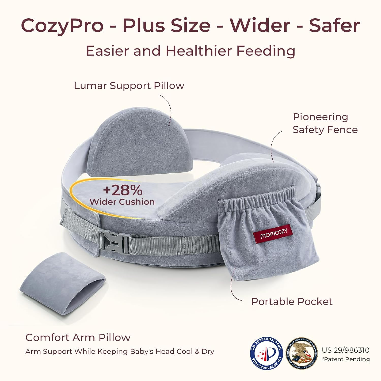 Momcozy CozyPro Nursing Pillow for Mom Breastfeeding - Ergonomic