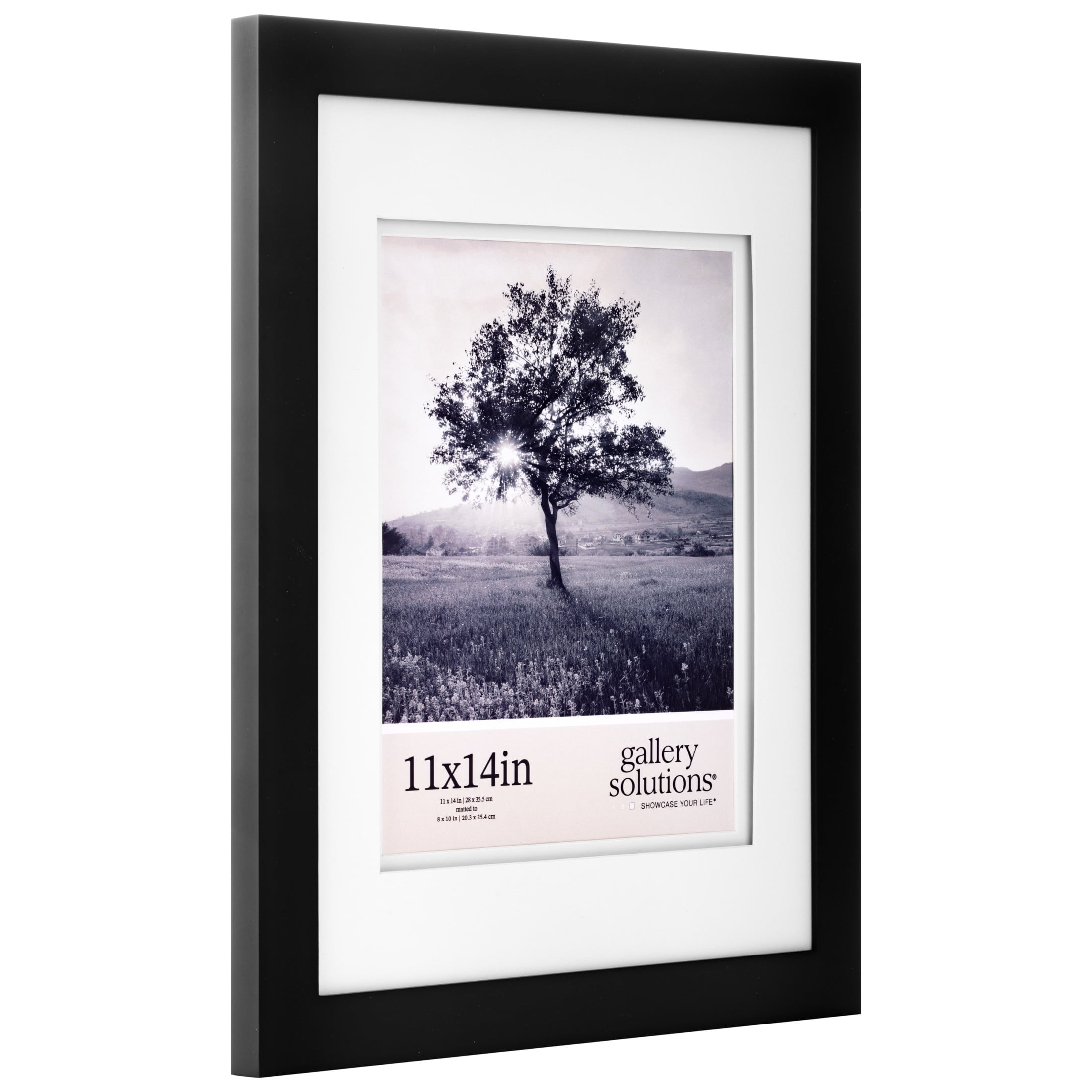 Gallery Solutions 11"x14" Flat Black Wall Picture Frame - Double White Mat - Wall Mount Display - Perfect Fit for 8x10 Photos