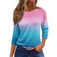 thumbnail image 1 of moda de las mujeres casual cuello redondo manga 3/4 suelta camiseta impresa top de las señoras púrpura rosa/l, 1 of 5