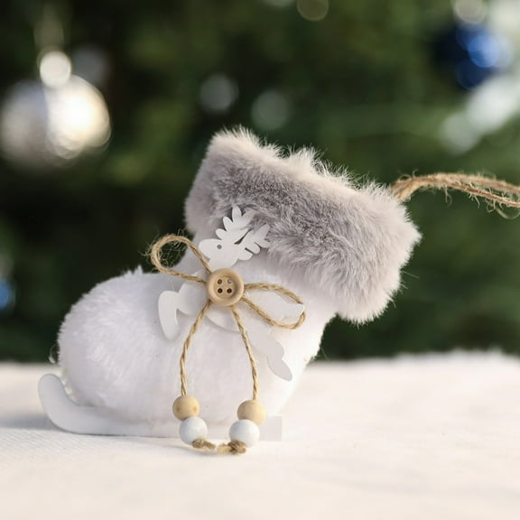 1 PC Small Snowy White Christmas Stocking Faux Fur Christmas Stocking Hanging Ornament Candy Gift Bag for Christmas Decoration