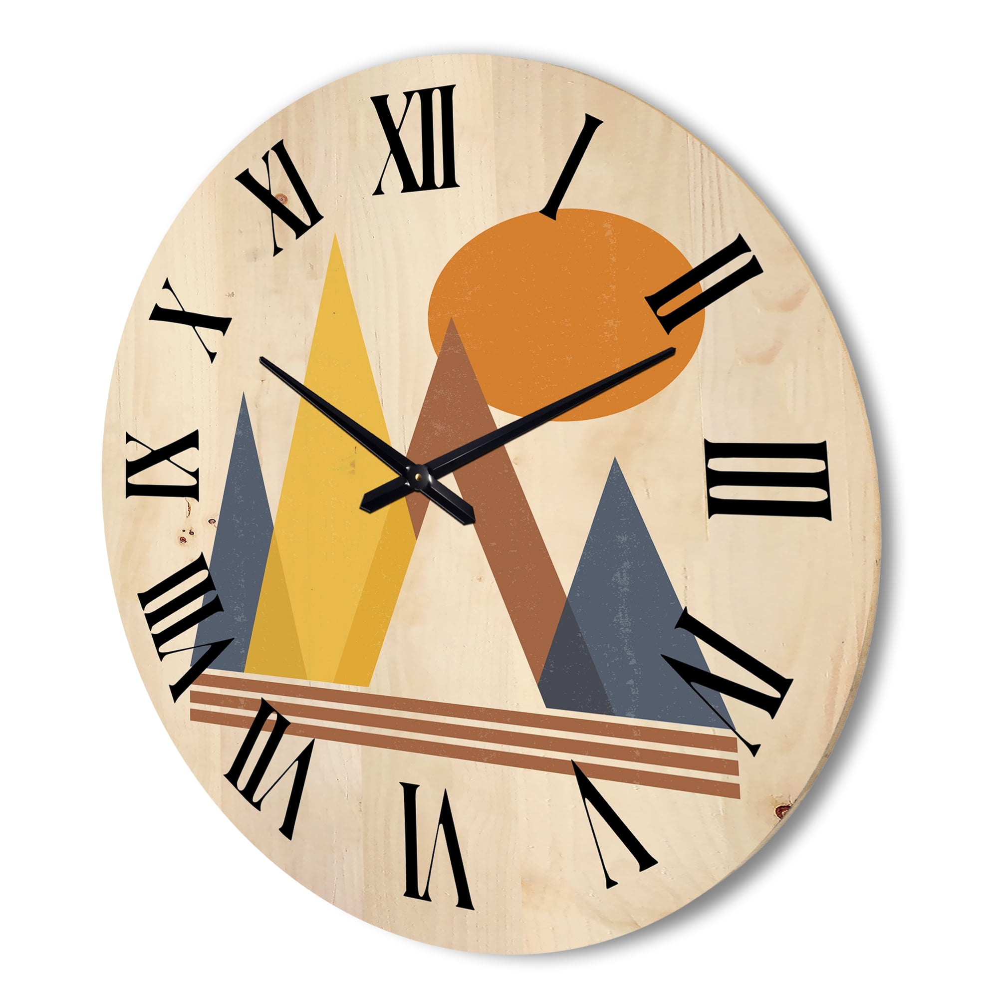 Designart 'Sun and Mountain Abstract' Modern Wood Wall Clock