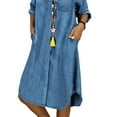 thumbnail image 4 of FASHIONWT Women Plus Size Denim Dress Solid Color Shirt Dress Casual Pocket Skirt, 4 of 4