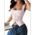 thumbnail image 2 of Womens Square Neck Button Down Ribbed Tank Tops Cute Sleeveless Summer Tops Light Pink S, 2 of 7