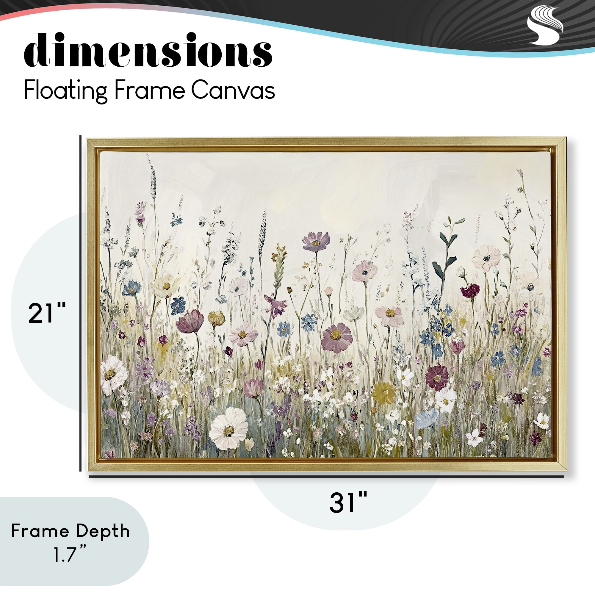 Stupell Industries Spring Blooms Pastoral Meadow Gold Framed Floater Canvas Wall Art, design by Kim Allen