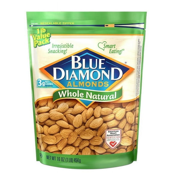 Pack of 6, Blue Diamond Whole Natural Almonds, 16 oz