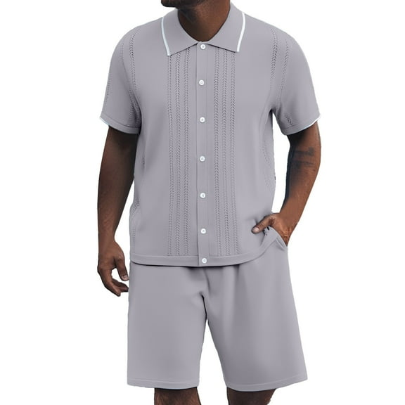 JIKNTTR Mens Summer Track Suits Solid Color Knitted Ice Silk Lapel Button Shirt Shorts Men Casual Loose Comfortable Trendy Sports Set Casual Loose Pant Sets