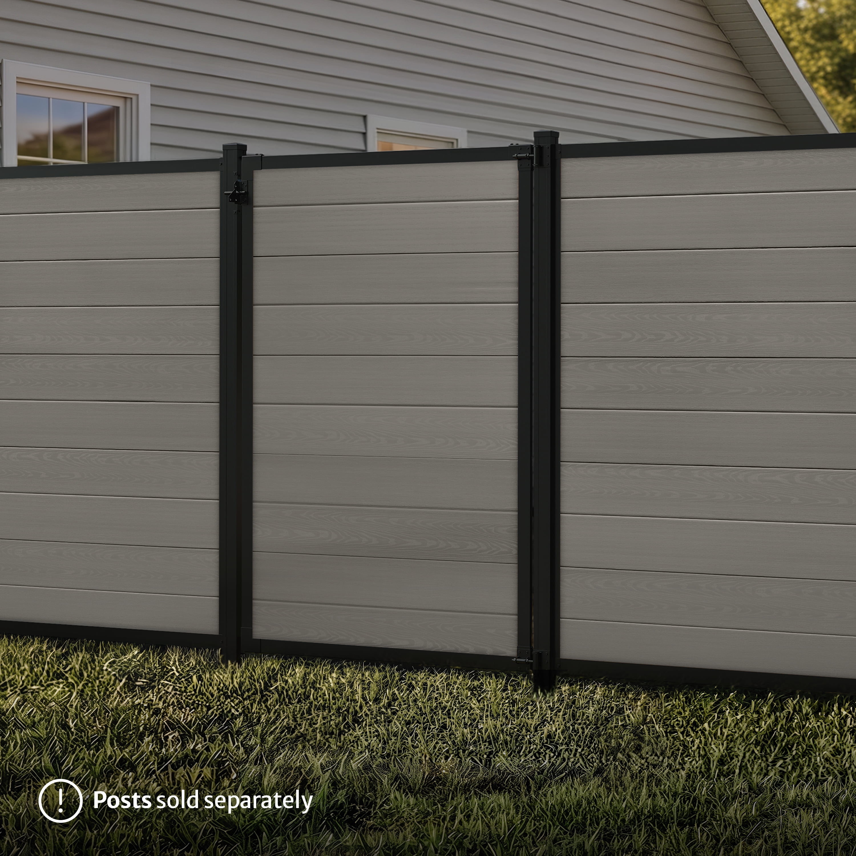 6ft H x 4ft W WamBam Privacy Fence Gate, Composite Fence Gate Kit with Aluminum Frame, Woodgrain Boards, No-Dig Install, UV Resistant Outdoor Gate for Backyard Patio or Pool, Slate Grey BL19115