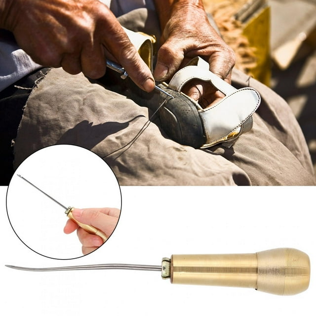 LAFGUR Shoes Repaired Tools, 2 Set Copper Handle Sewing Awl Taper Leather Shoe Repair Tool Leather Craft Kit For Shoe Repair Useful