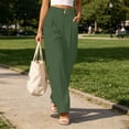 thumbnail image 4 of Lenpel Wide Leg Office Pants for Women Fashion High Waist Double Button Pleated Dress Trousers Casual Business Pants with Pockets, 4 of 7