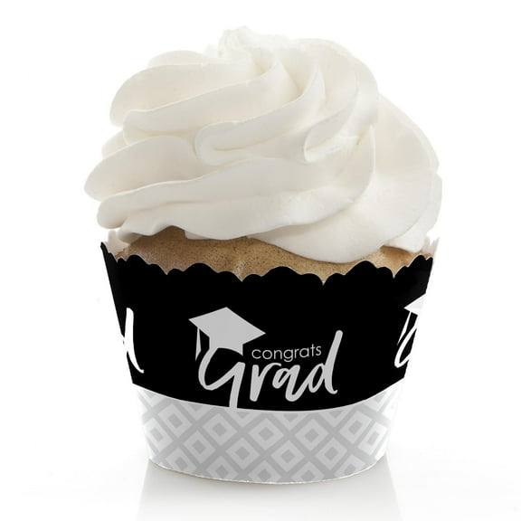 Big Dot of Happiness Black and White Graduation Party Decorations - Party Cupcake Wrappers - Set of 12