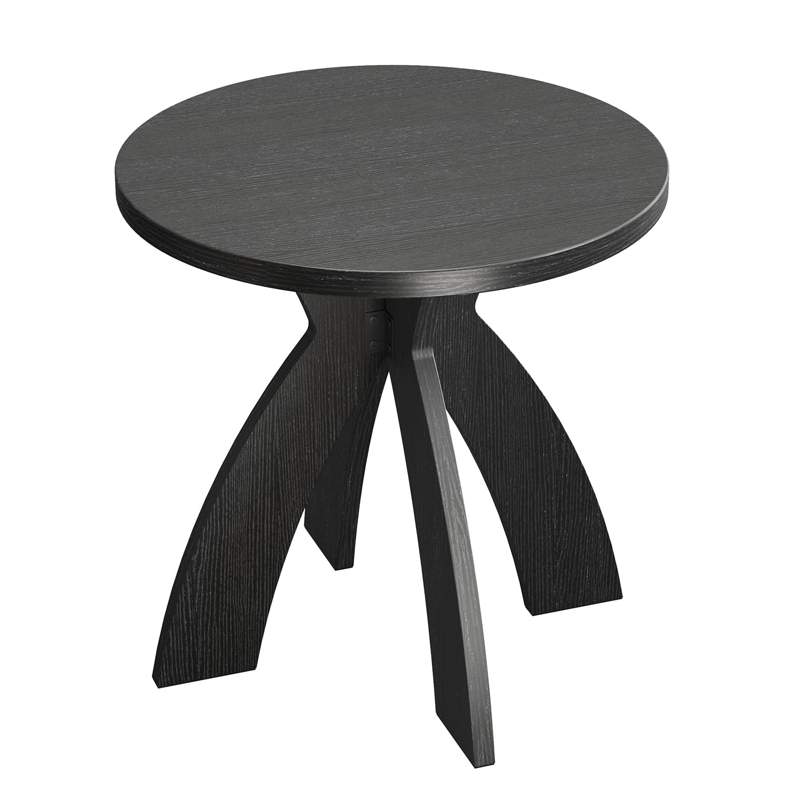 Astoutdoor Round Side Table, 23.6 in Circular End Table with Curved Cross Legs, Black Melamine Laminated MDF Accent Table for Living Room, Bedroom, Balcony