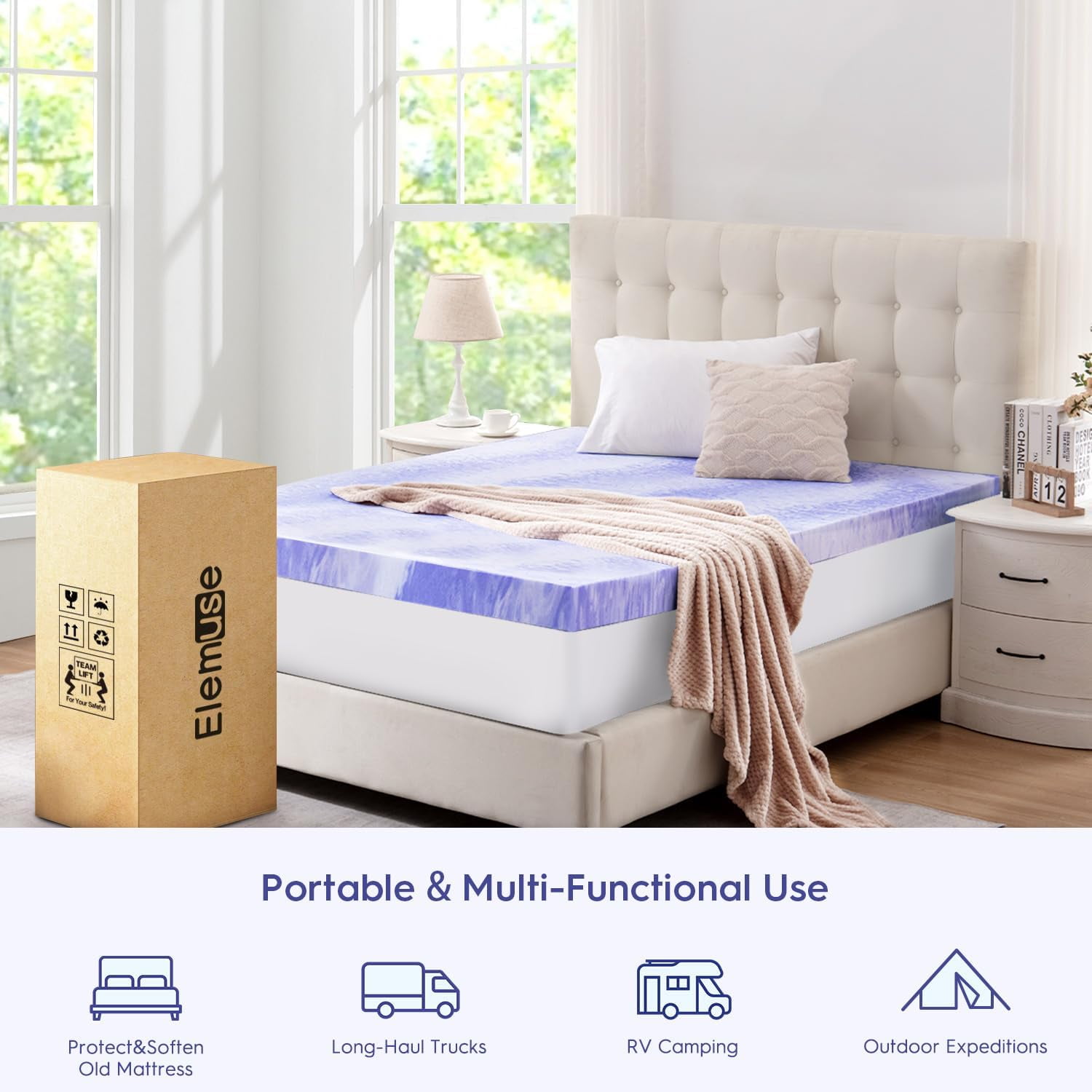 EDX 2 Inch  King Size Memory Foam Mattress Topper, Gel  Memory Foam Mattress Topper for Pressure Relief