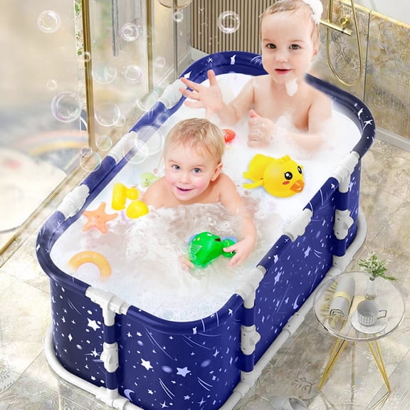 Andvari Portable Tub Starry Blue Freestanding Surround Collapsible Bathtub Large Foldable Oxford Cloth Bathtub for Adult Kids, Stock Tank, Thickening Bracket