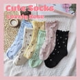 thumbnail image 2 of 6 Pairs Cute Floral Ruffle Crew Socks Women, Breathable Cotton Novelty Casual Girls Above Ankle Funny Socks, 2 of 6