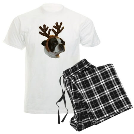 CafePress - Boston Terrier Reindeer Men's Light Pajamas - Men's Light Loose Fit Cotton Pajama Set