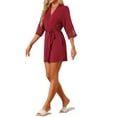 thumbnail image 4 of Bata ligera corta para mujer INSPIRE CHIC, de algodón, delgada, pijama suave, ropa de casa para damas, color rojo, 4 of 6