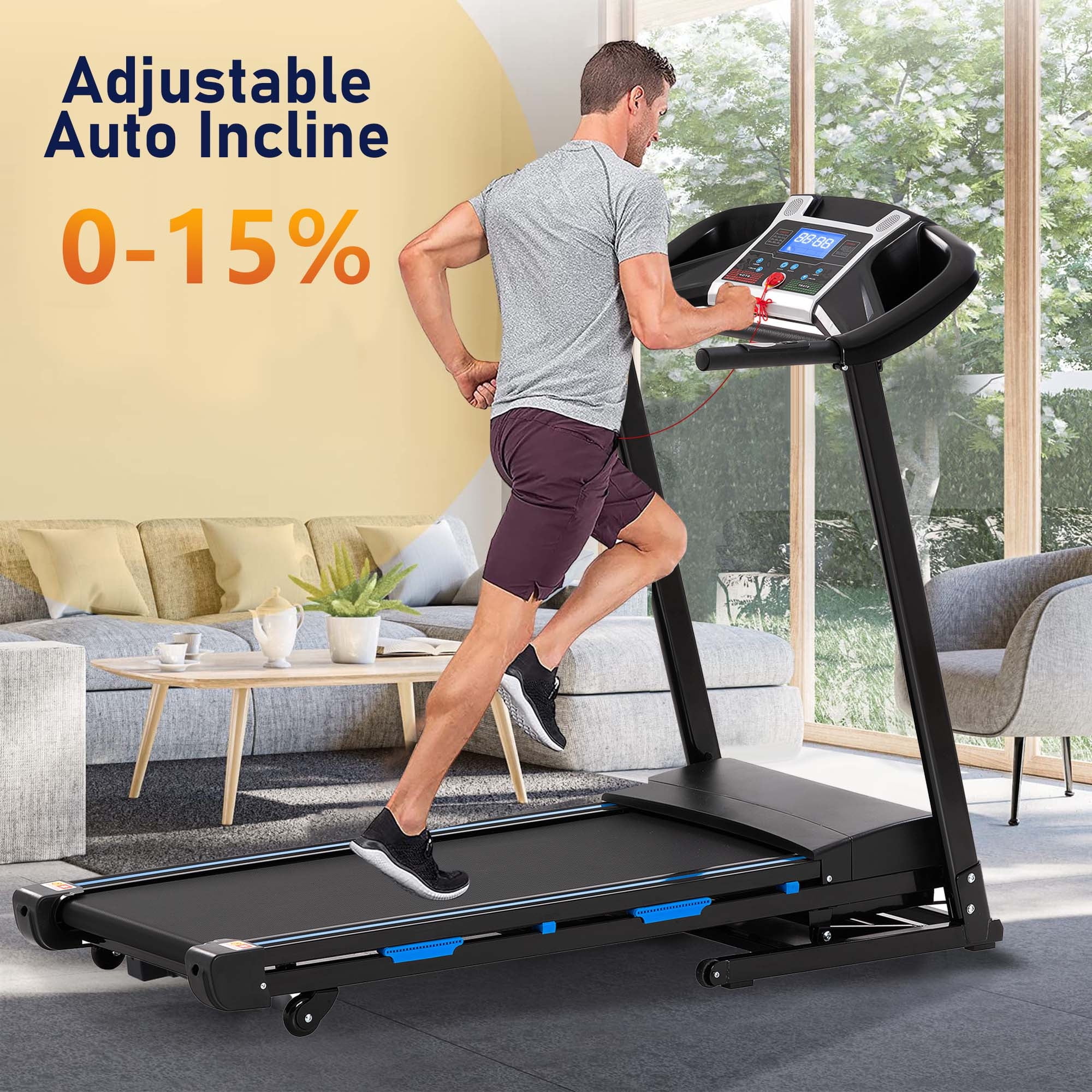 Aukfa Treadmill with Auto Incline, 350 lb Capacity, 3.25 HP Folding Electric Treadmill Running Machine 9 mph Max Speed