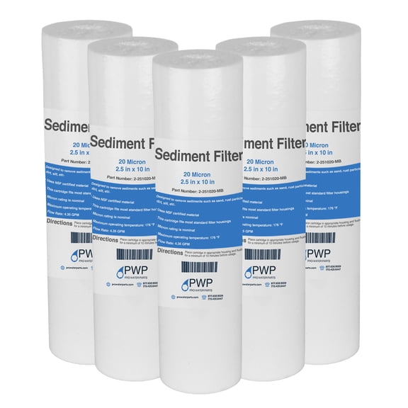 Sediment Melt Blown Water Filter Cartridge Standard 2.5x10" 20 Micron 5 Pack
