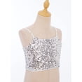 thumbnail image 4 of Doomiva Kids Girls Sequins Spaghetti Straps Crop Tank Top Sleeveless Camisole Modern Jazz Hip Hop Performance Vest Shirt A Silver 170, 4 of 7