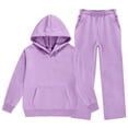 thumbnail image 7 of Girls Sweatsuit Fashion 2 Piece Hoodie and Sweatpants Set 5-14 Years Hooded Sweatshirts and Wide Leg Joggers Warm Tracksuit with Pockets, 7 of 7