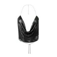 thumbnail image 2 of ZHOGXU Women Tank Top Summer Sleeveless Halter Neck Solid Color Sequins Backless Fashion Breathable Crop Top For Club Party,Black,M, 2 of 4