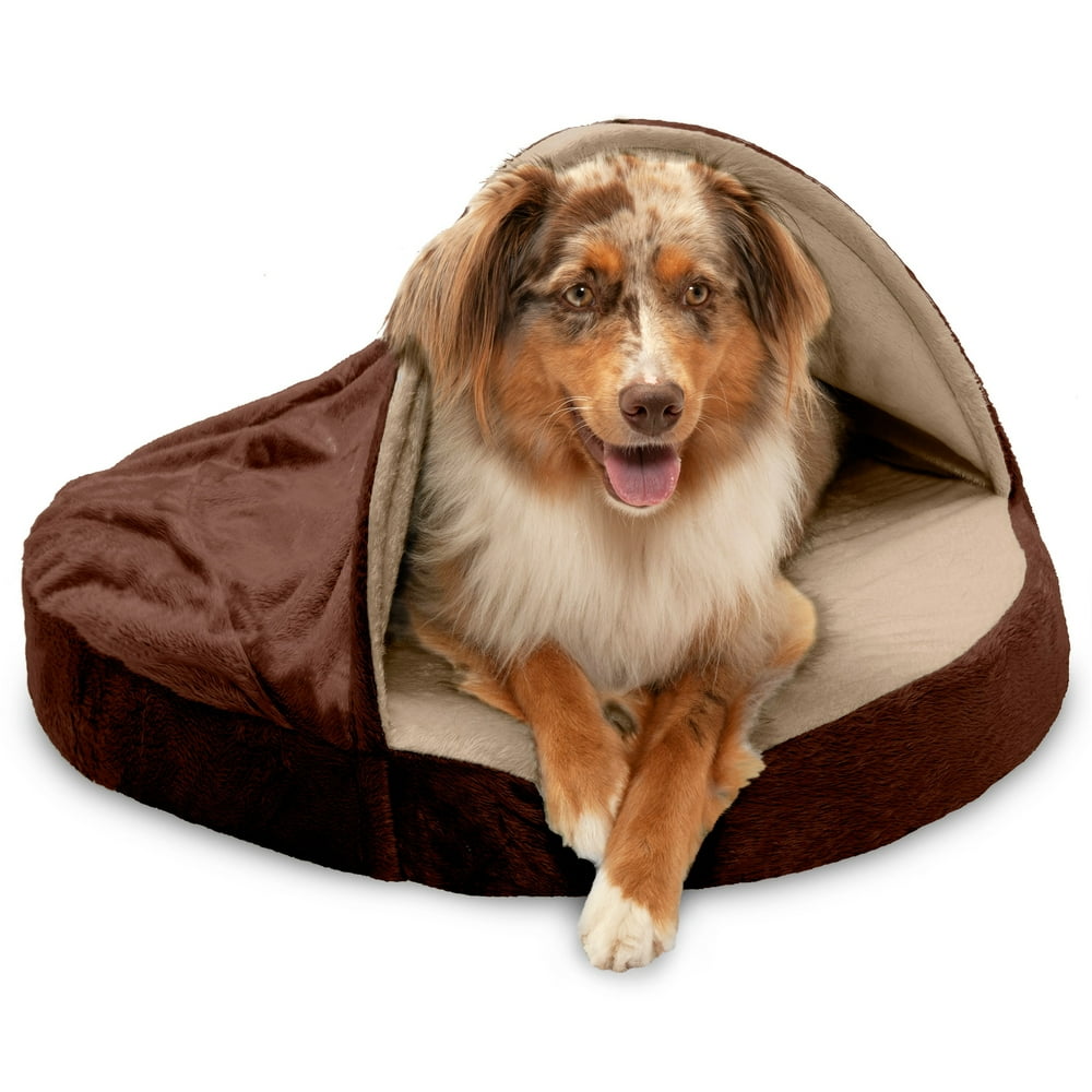 FurHaven Pet Dog Bed Orthopedic Round Microvelvet Snuggery Burrow Pet Bed for Dogs & Cats