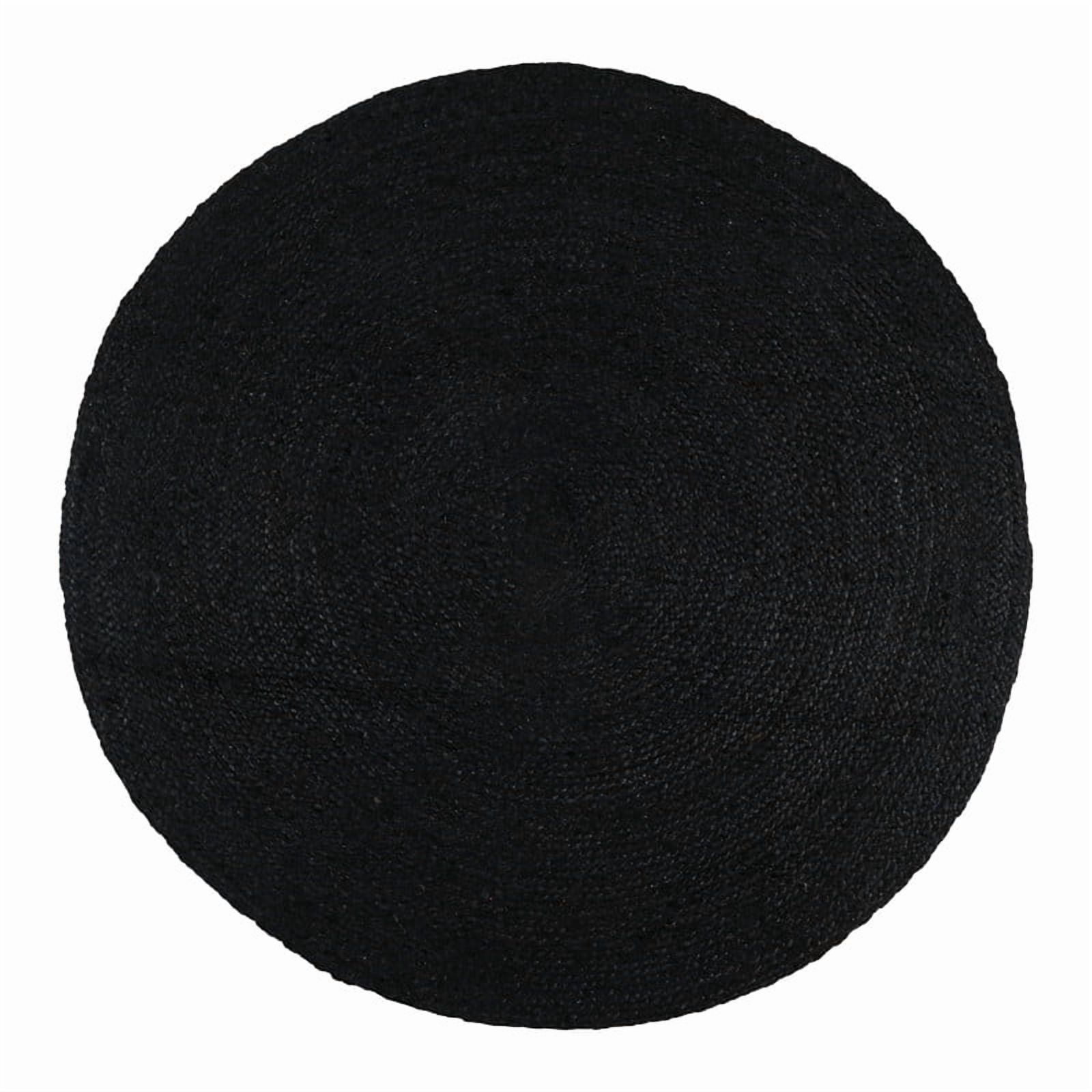 Round Natural Jute Rug, Rustic Boho Coastal Farmhouse Reversible Mat, Black Scalloped, 3 FT